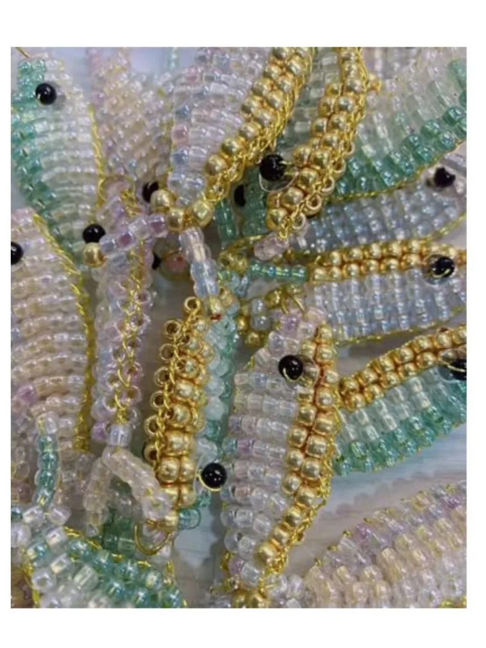 Handmade Beaded Fish Bag Charm Gold Plated Lobster Clasp Purse Keychain